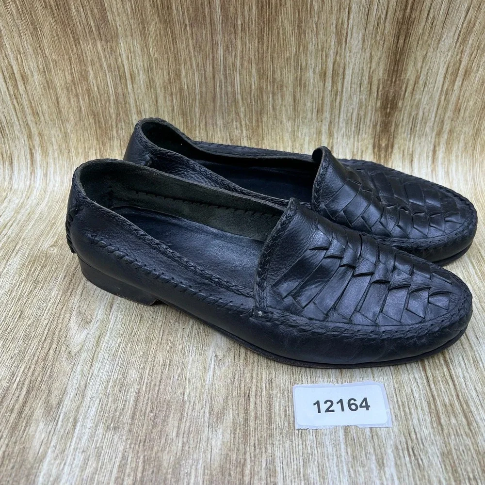 Bragano Woven Loafers Men's Size 9 Black Leather Italian Crafted Slip On Shoes
